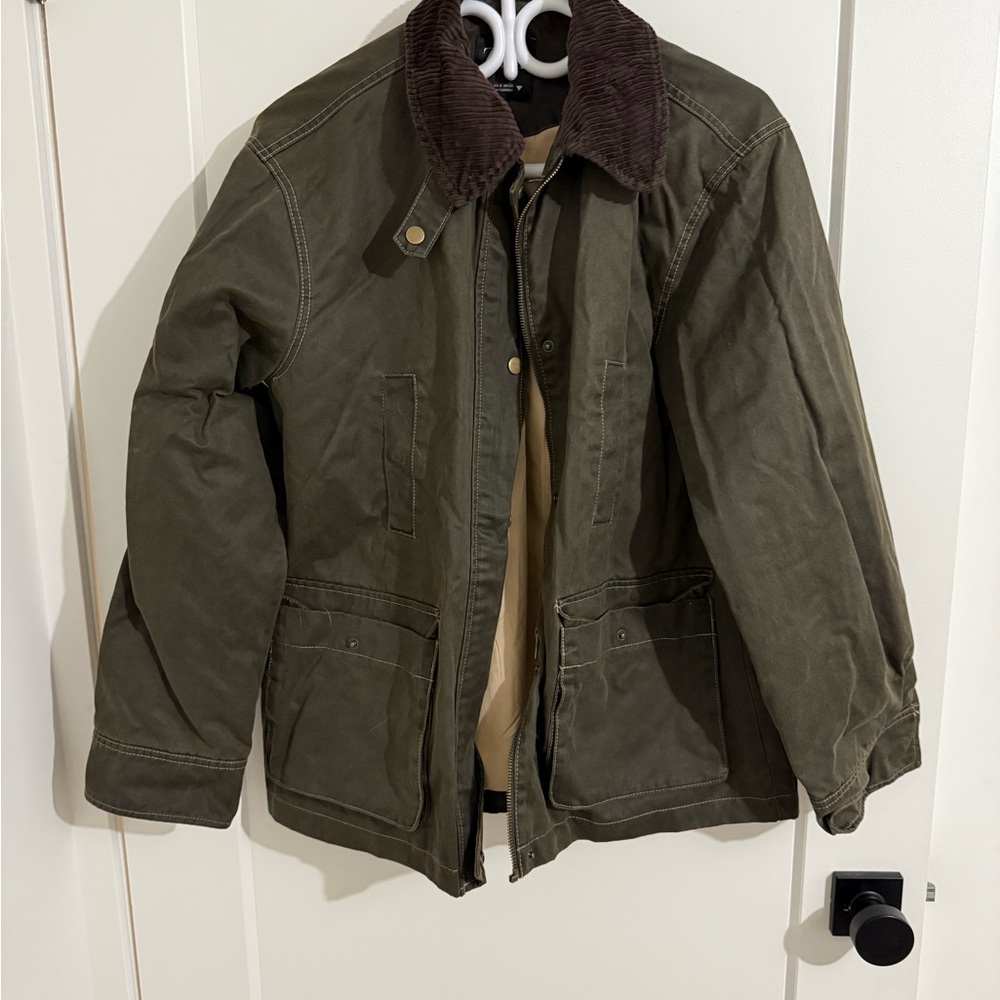 Zara Khaki Jacket with Dark Brown Collar